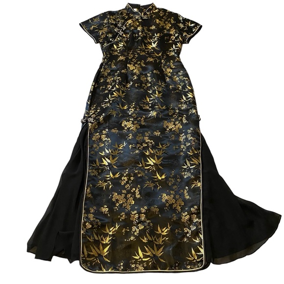 Dresses & Skirts - Asian-style Fashion Oriental Party Dress Women's Black-Gold Floral Print XXL